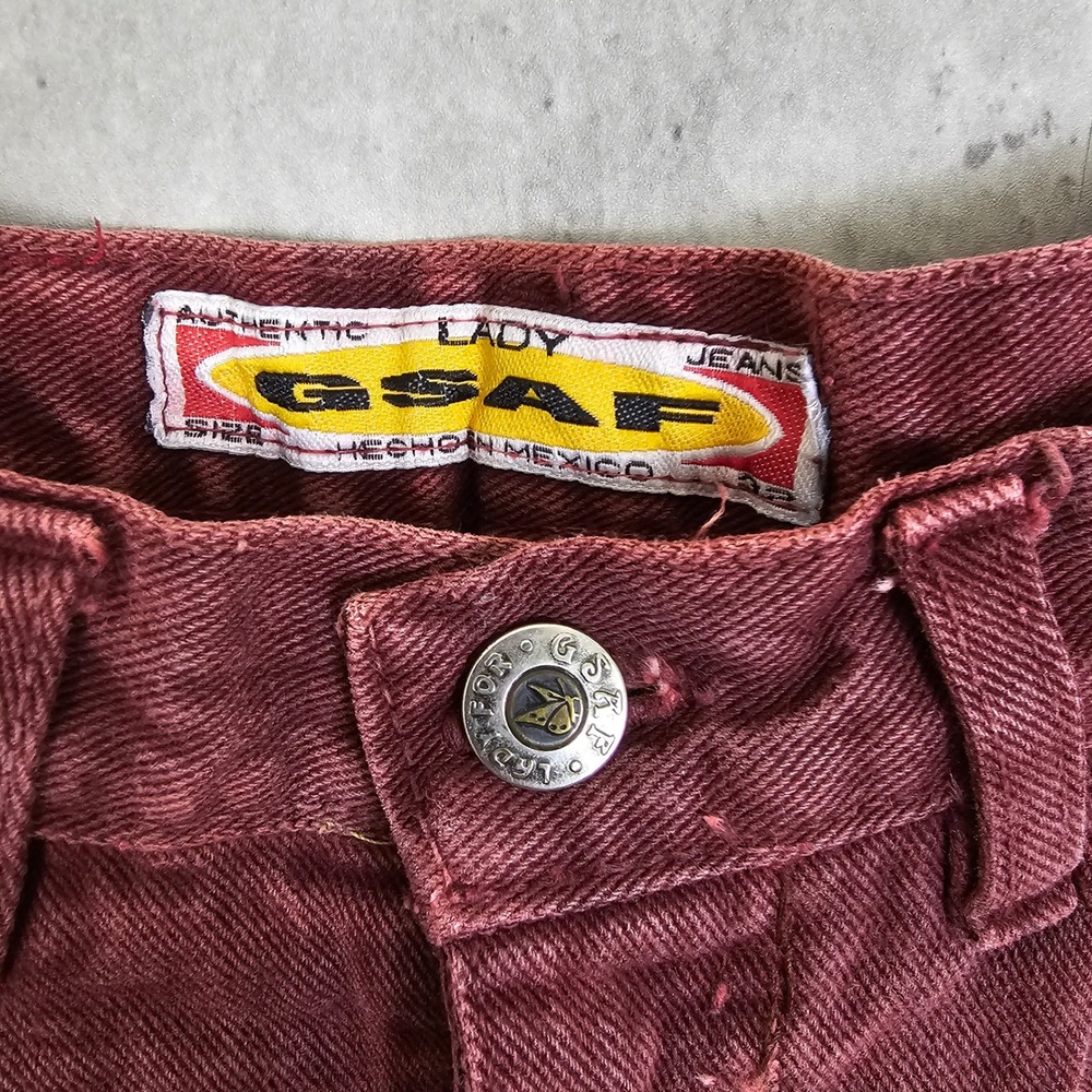 Vintage 90s GSAF High Waist Mom Jeans Burgundy Red Tapered Leg Denim Mexico Sz 6 - Picture 7 of 14